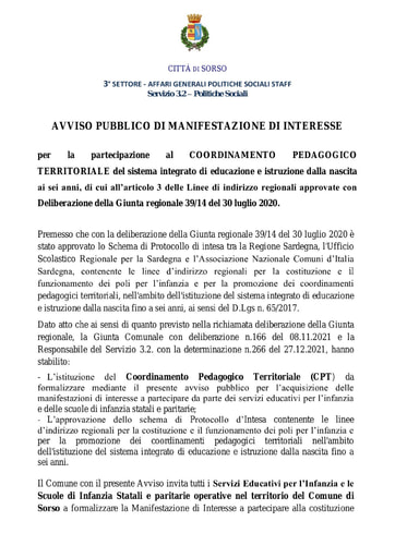 1  AVVISO DI MANIFESTAZIONE DI INTERESSE   Comune di Sorso signed